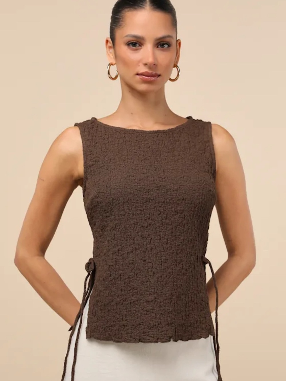 Lulu's Brown Textured Sleeveless Tank Top